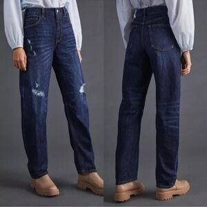 Pilcro Anthropologie The Bow Boyfriend Cut Dark Wash Distressed Jeans